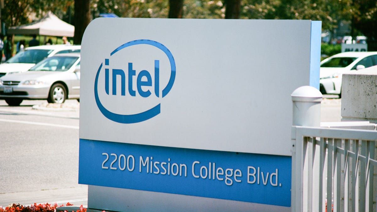 Intel&apos;s corporate sign.