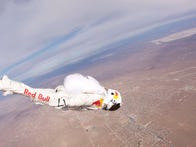 <p>Aircraft have been traveling faster than the speed of sound--no simple accomplishment--since 1947. Now <a href="http://en.wikipedia.org/wiki/Felix_Baumgartner">Felix Baumgartner</a> wants to do the same thing, in freefall. Sometime this year, Baumgartner plans to step out of a balloon-suspended capsule at about 120,000 feet, not so very far from the edge of space, and race toward the earth at a rate that could reach Mach 1 or even slightly above.
</p><p>
It's an endeavor that requires intense and thorough preparation, as well as exacting technique. Baumgartner has been working toward the skydive for months with his Red Bull Stratos support team, and he'll draw on his own experience of more than 2,000 parachute jumps, often extreme in their own right, if nowhere near the breathtaking ambition of this stratospheric undertaking.
</p><p>
The photo here shows Baumgartner in a high-altitude test jump last year, somewhere way above the Mojave Desert in California.</p>
