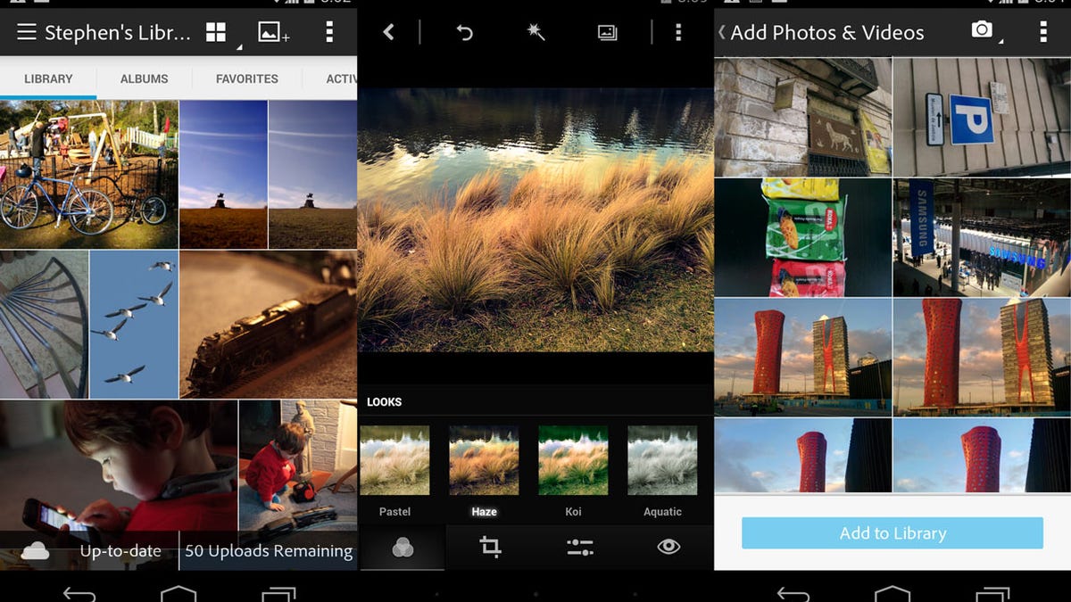 Adobe Revel for Android lets you sync photos and videos across mobile devices and PCs, share them with contacts, and edit photos.