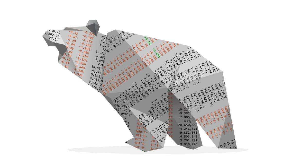 An origami bear folded with market charts. 