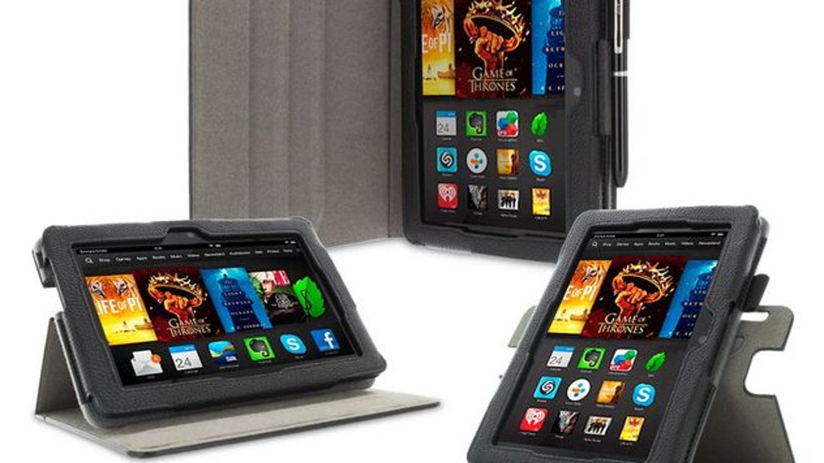 The rooCase Dual-View Folio Case protects your Kindle Fire HDX and doubles as a dual-orientation stand.