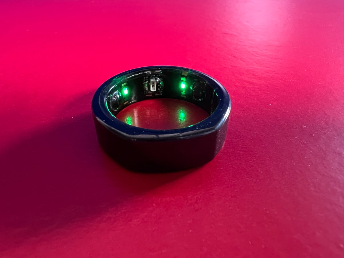 Oura 3 ring, with green LEDs lit on inside