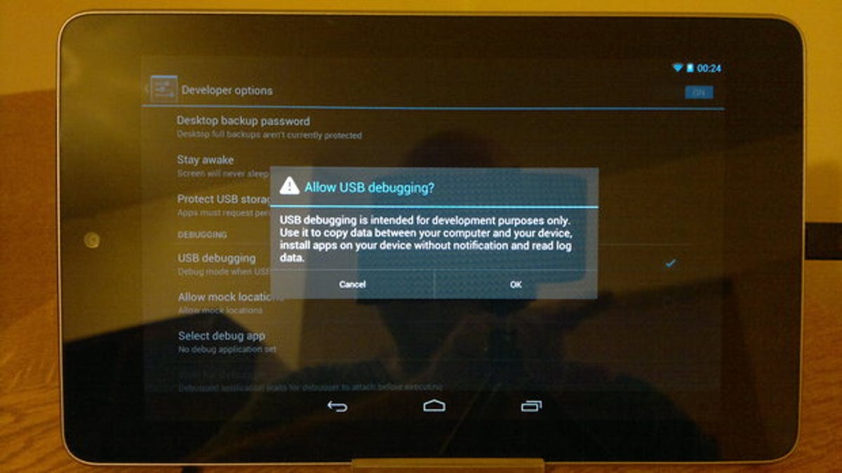 Enabling USB Debug mode on the Nexus 7
