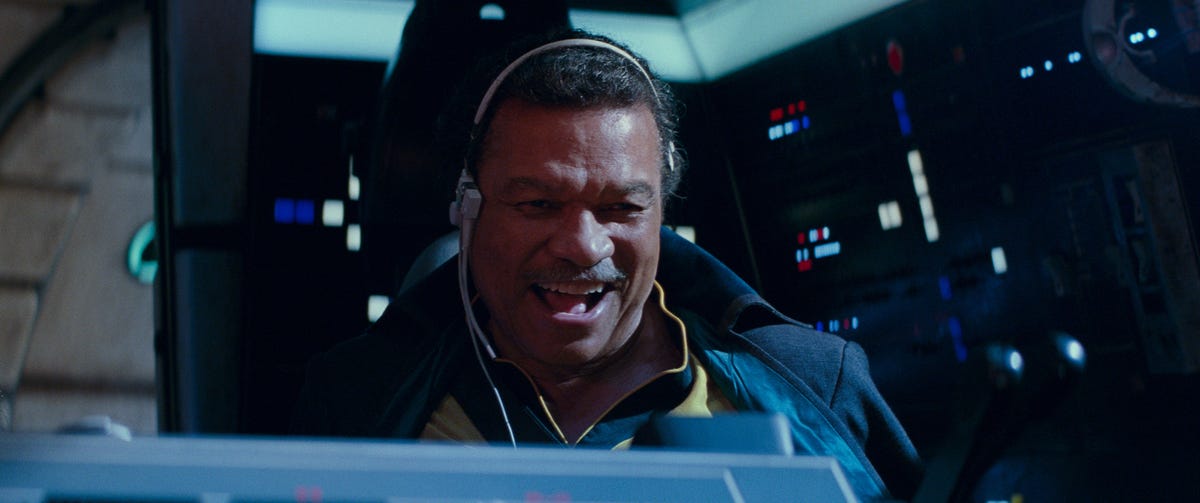 Lando piloting a spaceship.