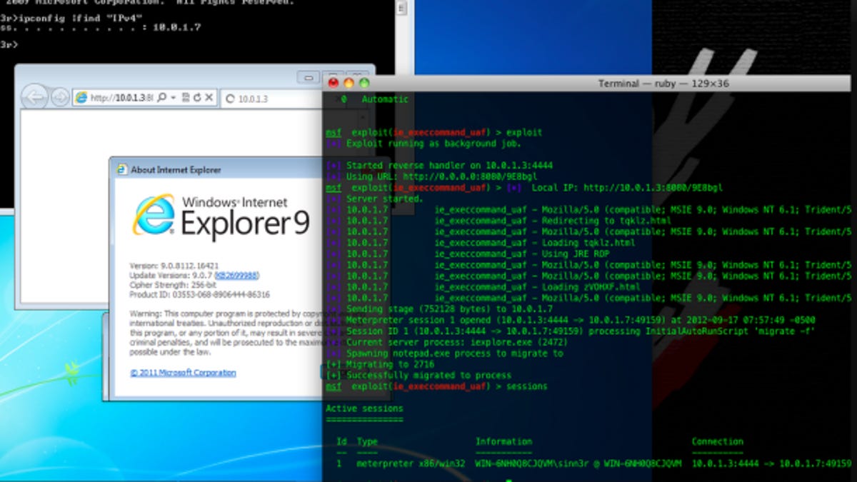 A malware attack exploiting Internet Explorer 9.