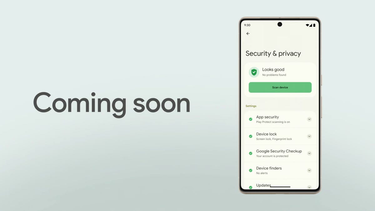An image of Android 13&apos;s new privacy and security settings.
