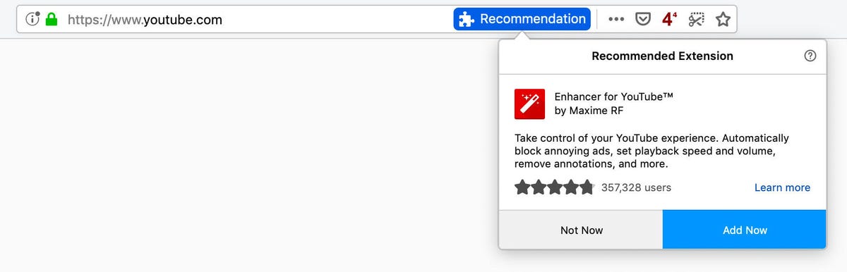 If you visit YouTube with Firefox, you may see this prompt to try the Enhancer for YouTube extension.