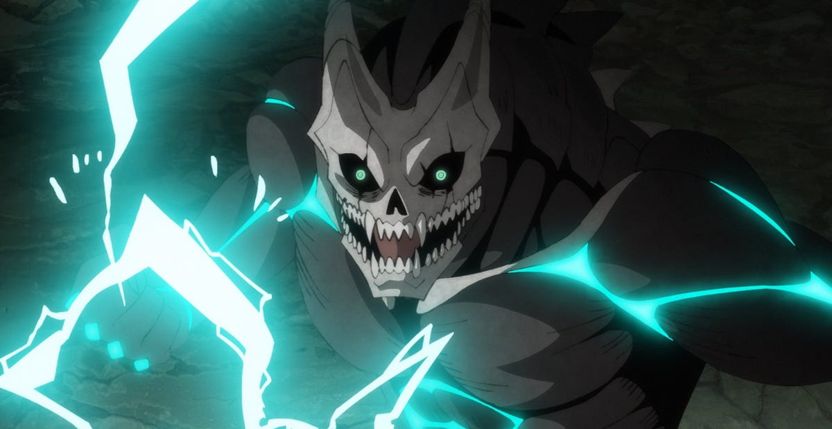 animate monster with blue electricity bursting from body
