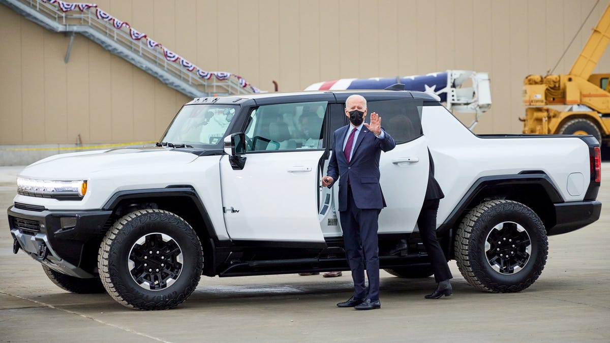 President Biden with GMC Hummer EV pickup