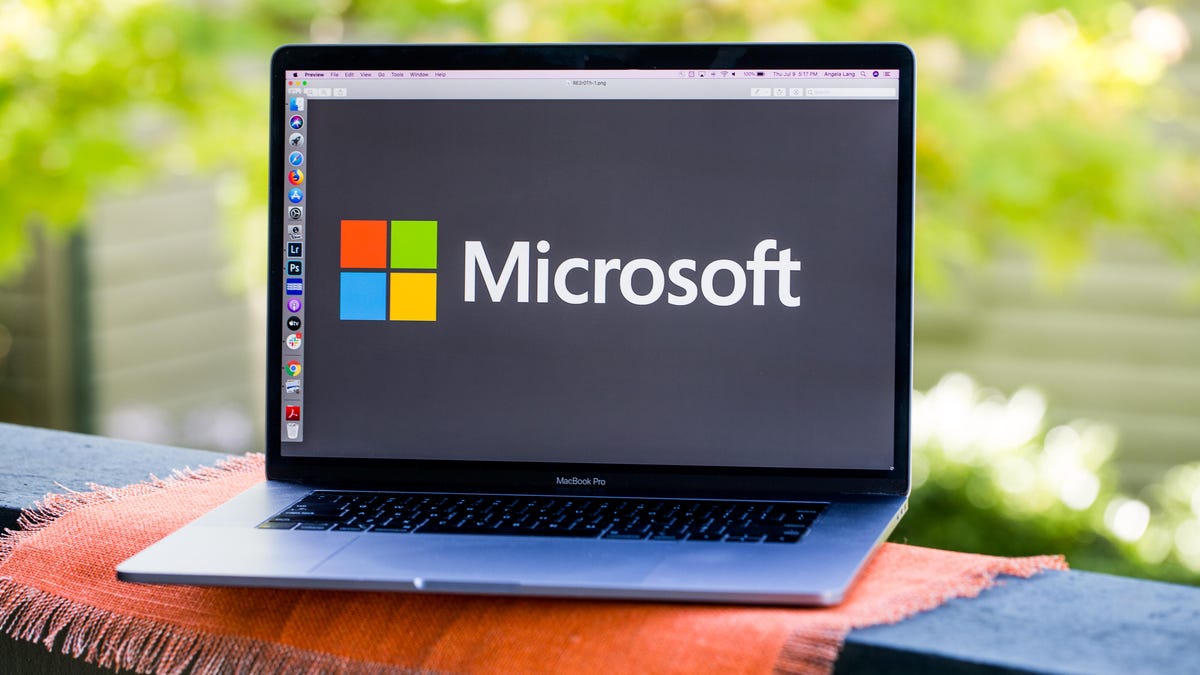 Microsoft logo on a MacBook Pro screen