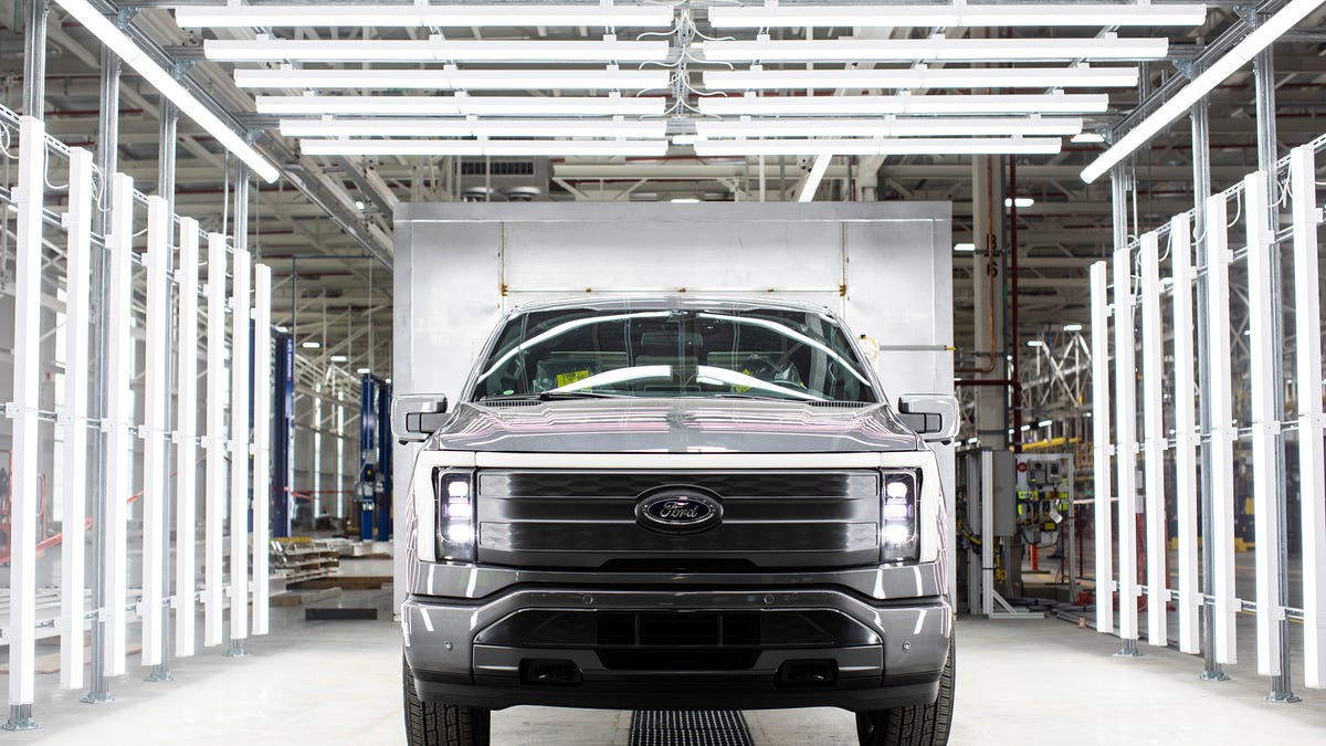 Ford F-150 Lightning on a manufacturing assembly line