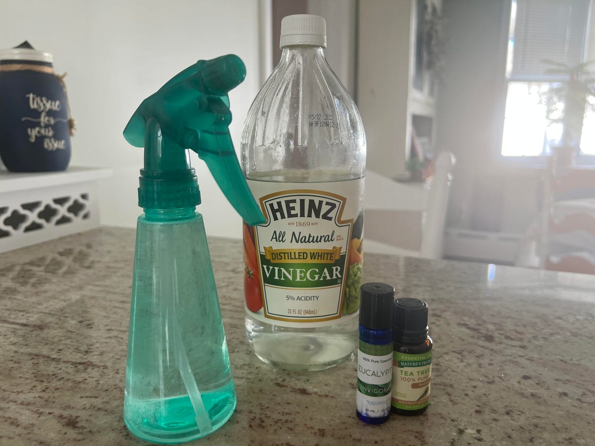 all the ingredients for cleaning solution on table