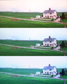 Color Temp differences using an image of a farmhouse.