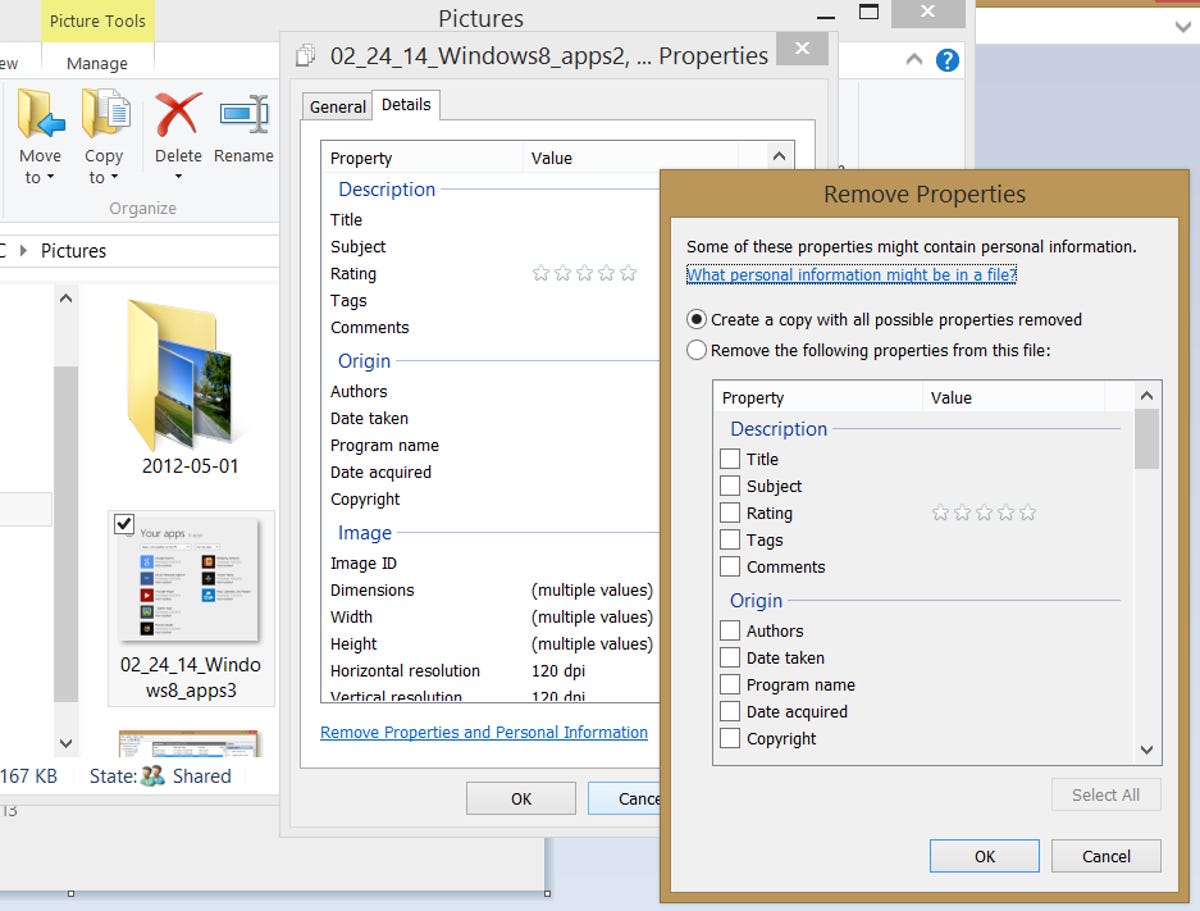 Windows Explorer Remove Properties dialog box