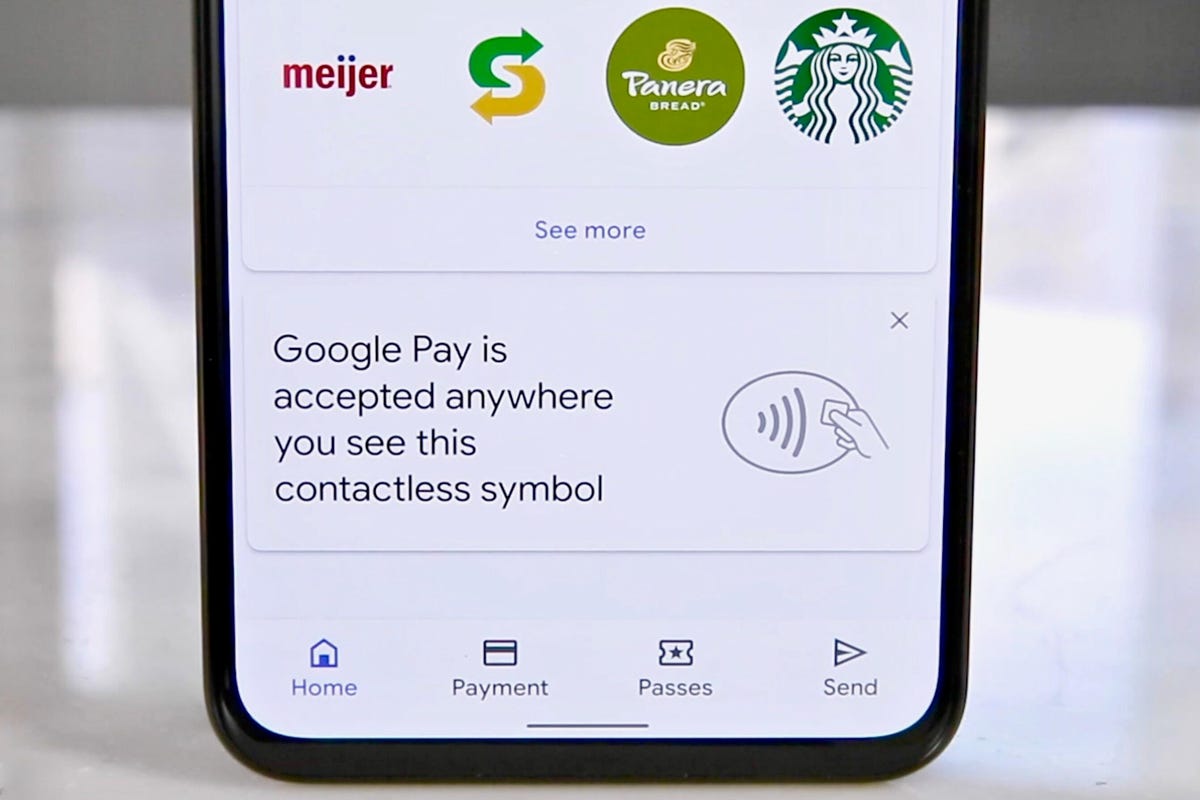 A contactless payment logo in the Google Pay app