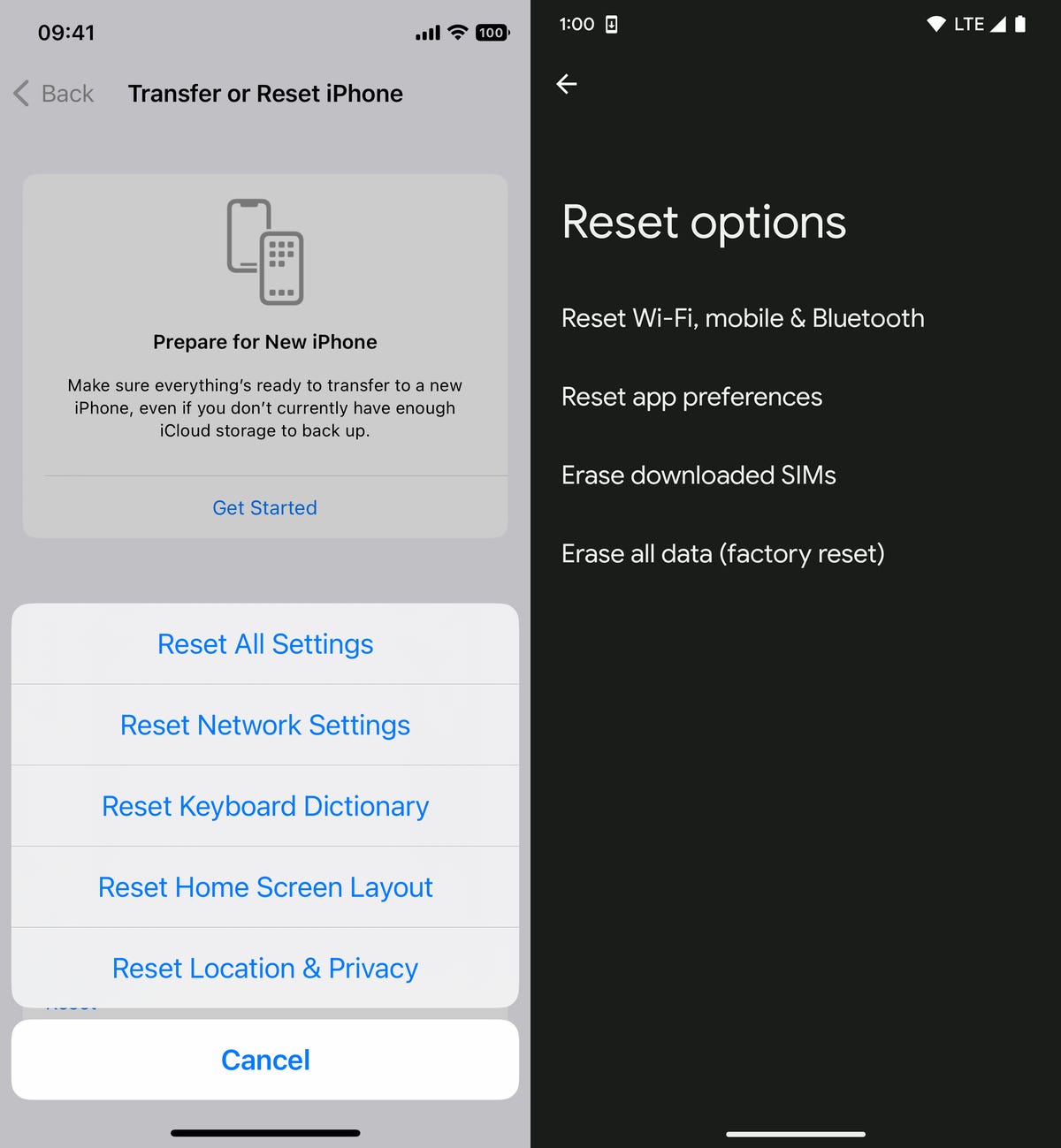 Network settings on iOS and Android