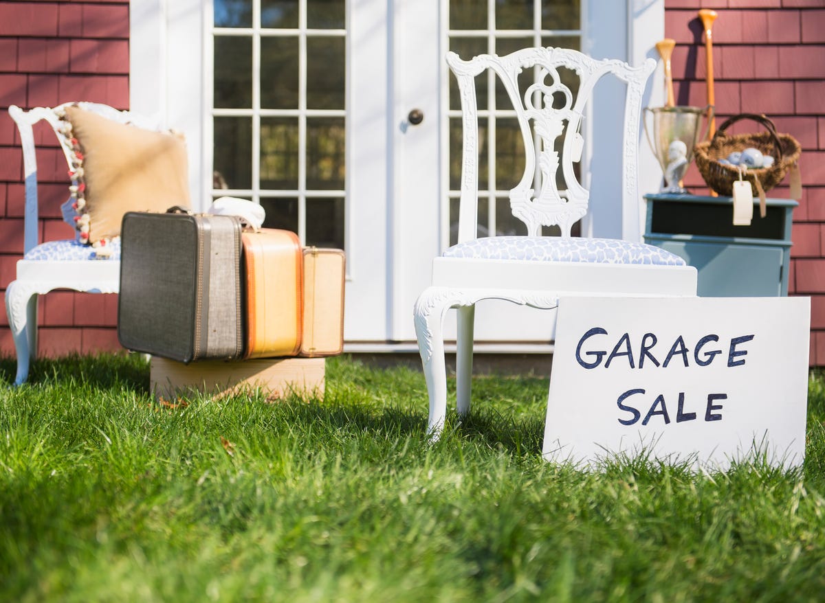 Garage sale with sign