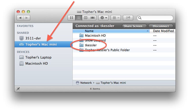 Network shares in the Finder sidebar