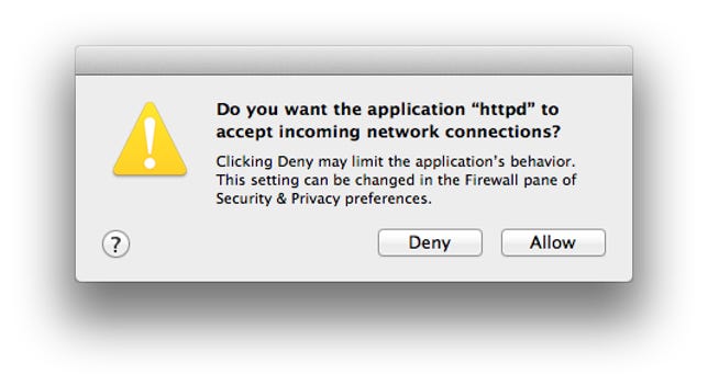 OS X Web server firewall warning