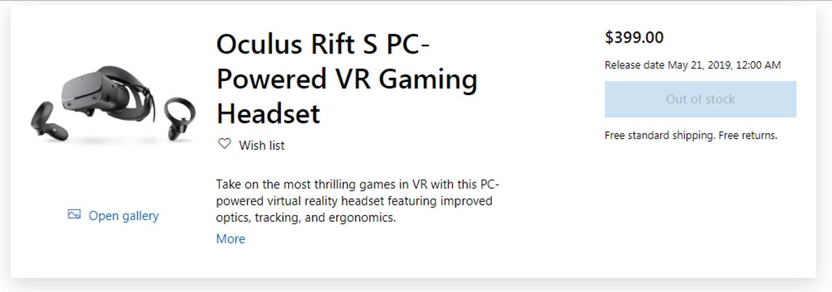 Muldyr Fradrage travl Oculus Rift S gets May 21 release date in Microsoft Store - CNET