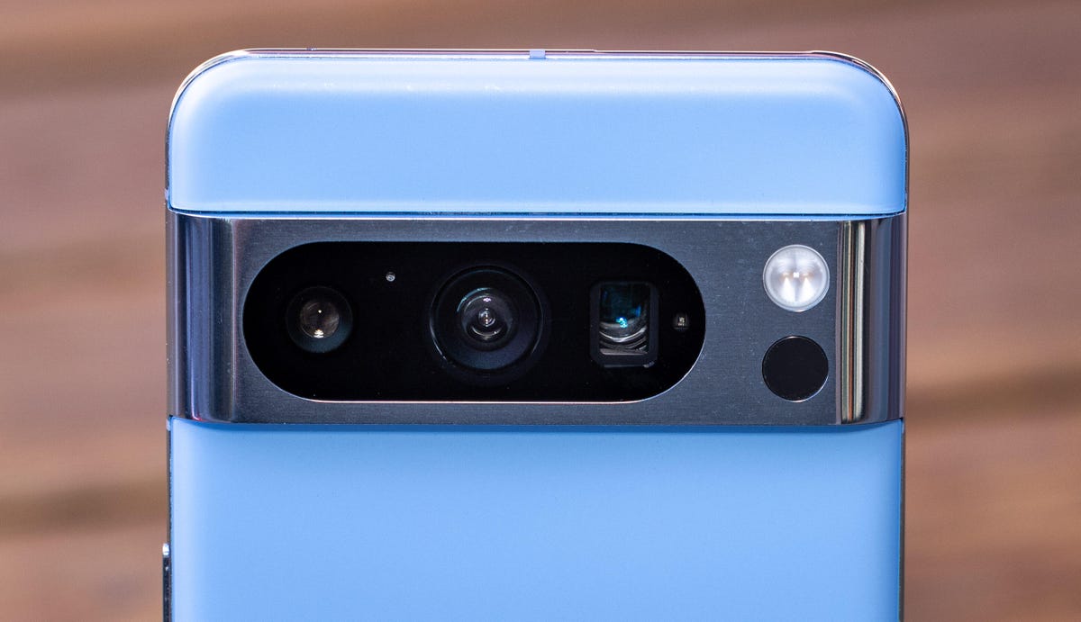 The Google Pixel 8 Pro's camera bar houses in its oval 
