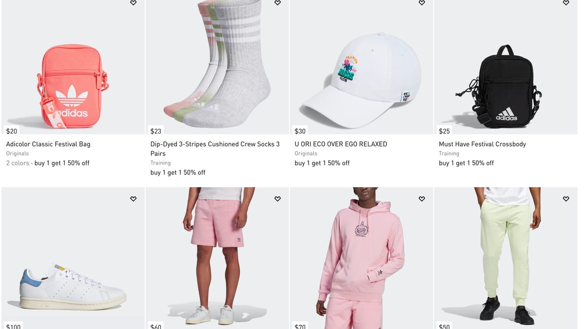 screen shot of items for sale from Adidas website