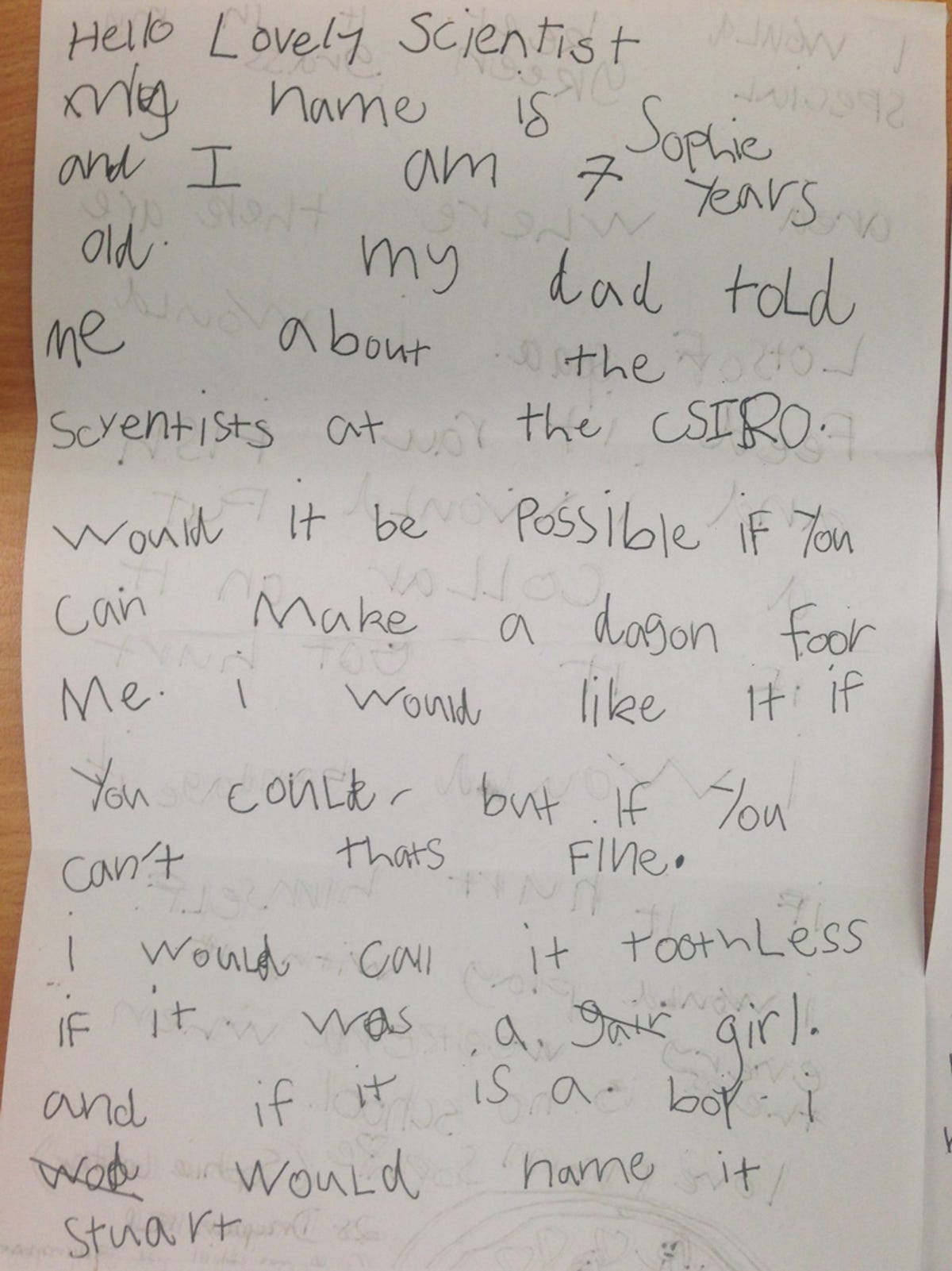 Little did Sophie Lester know that her letter to CSIRO asking for a dragon would charm the scientists into creating her own winged-pet named Toothless.