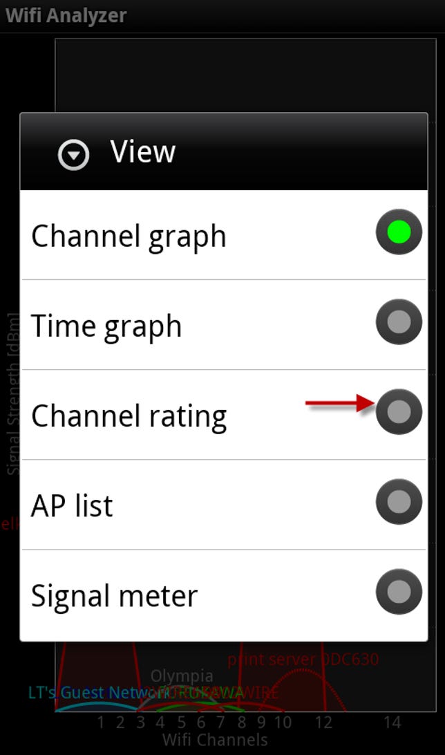 Wifi Analyzer select Channel rating