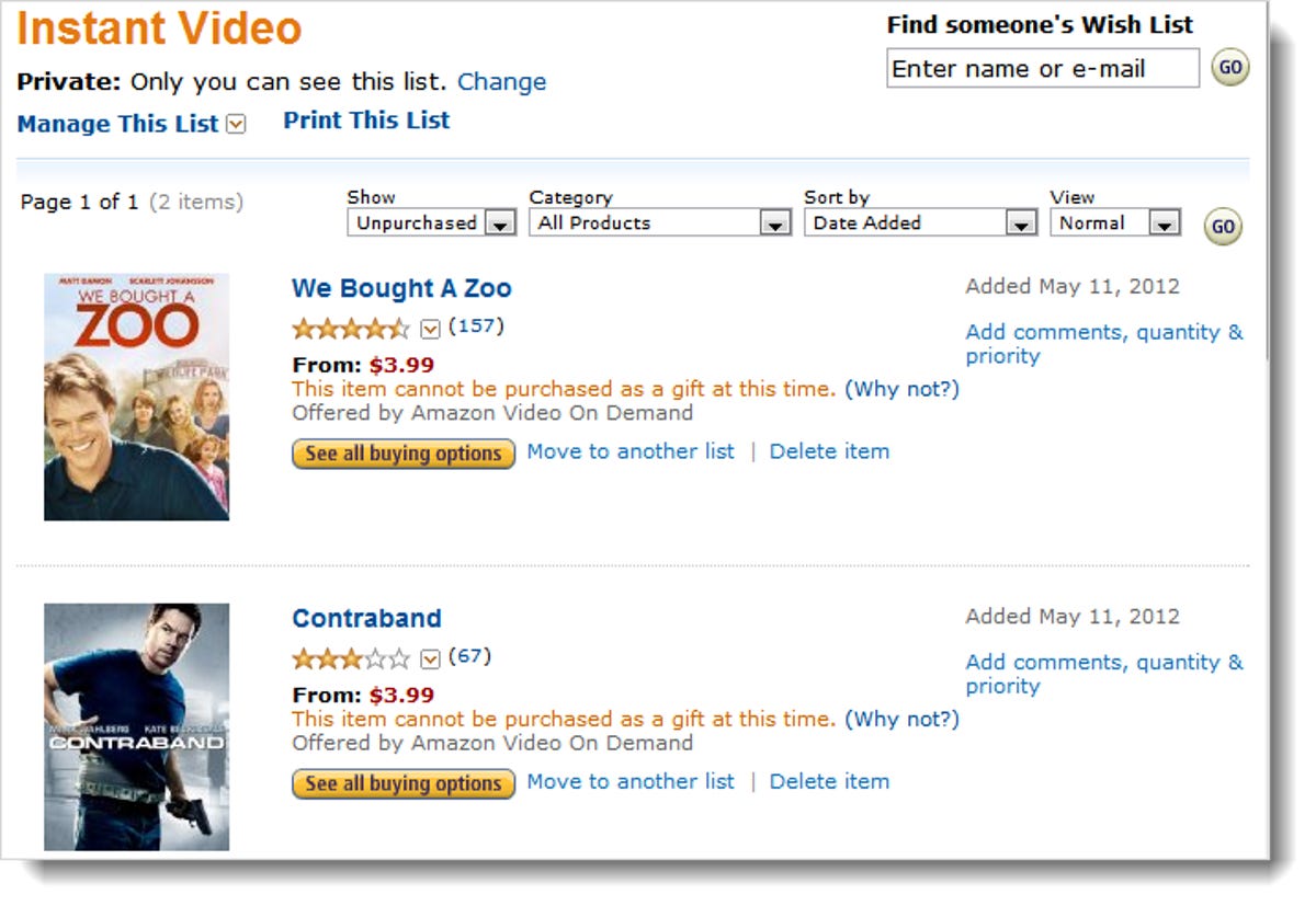 Amazon Instant Video wish list