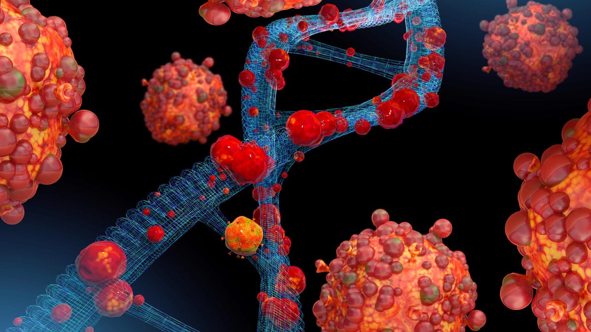 A computer image of a monkeypox virus