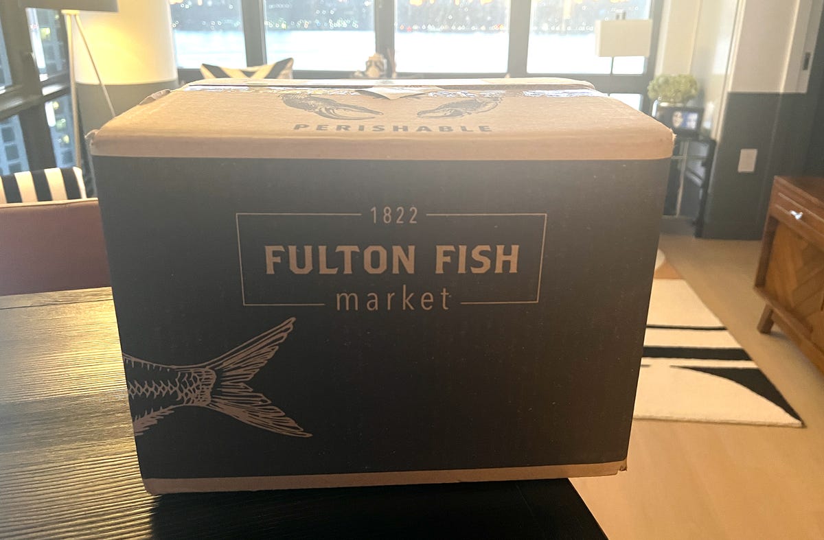 fulton box of seafood on table
