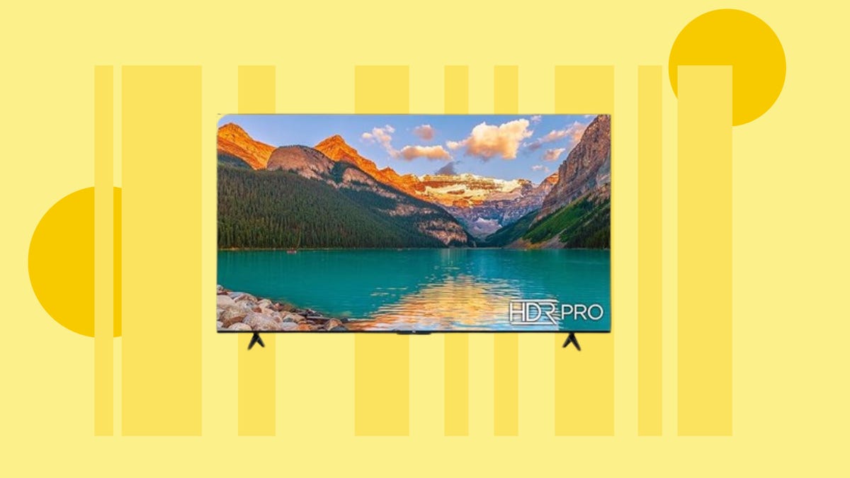 TCL 43-Inch Class S4 4K LED Smart TV against yellow background