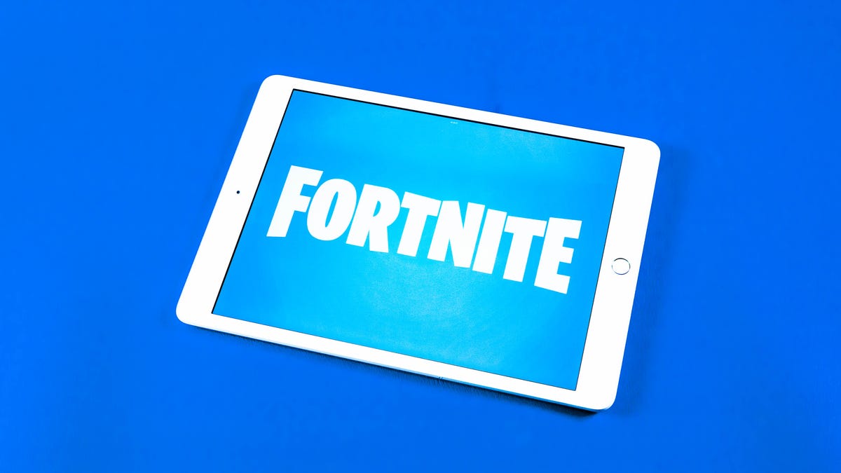 Fortnite logo on an iPad