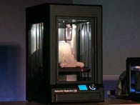 At CES in Las Vegas, MakerBot CEO Bre Pettis shows off the company's new industrial-strength 3D printer, the Z18. The new printer is 12x12x18 inches and designed for the professional 3D printer market, and will be available in the spring of 2014.