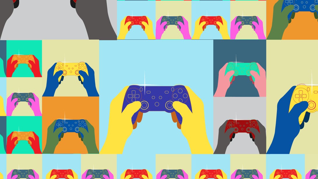 Illustration showing video game controllers