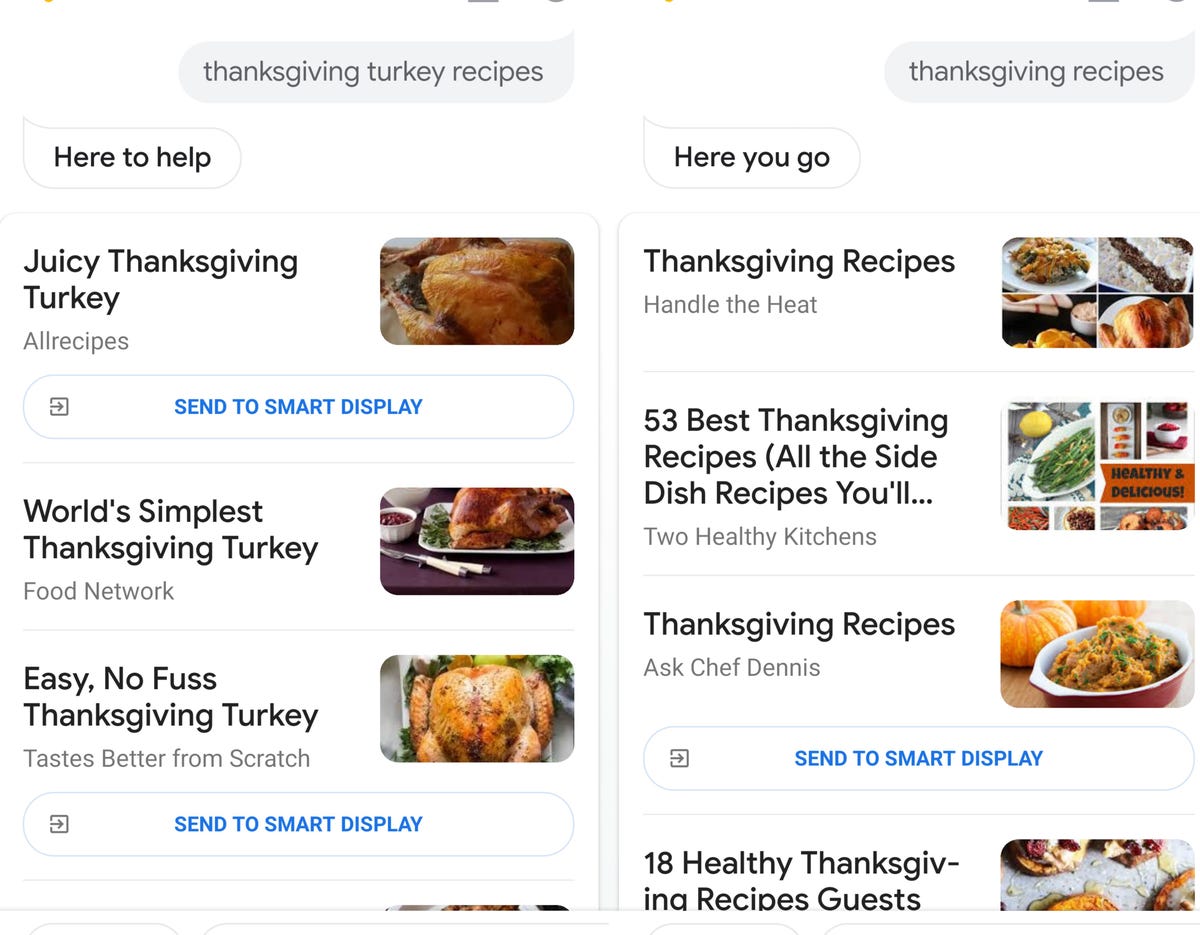 screenshot of google smart display with recipes