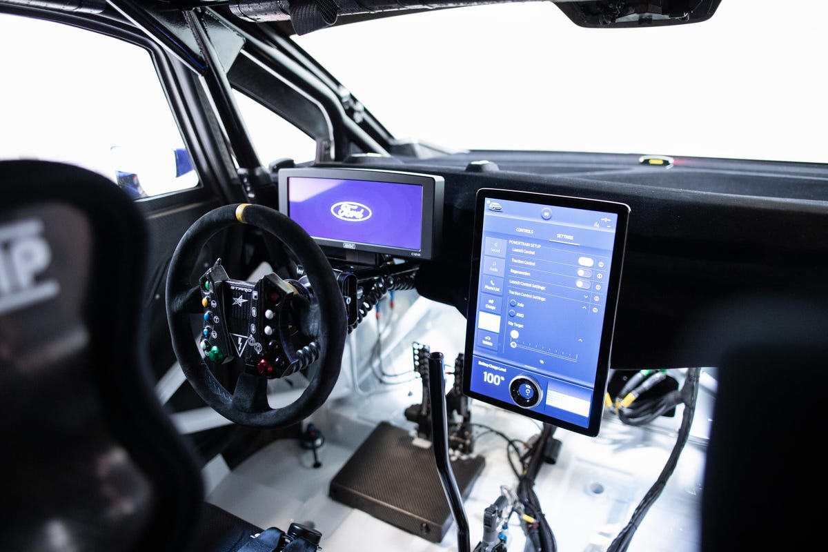 Interior of the Ford Pro Electric SuperVan Transit race car