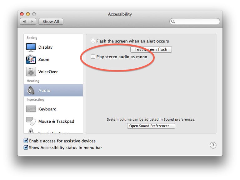 Mono output settings in OS X
