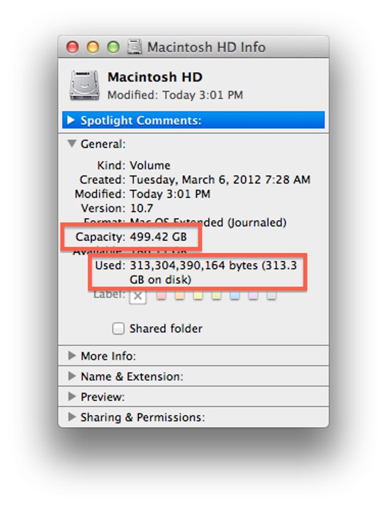 Information window on Macintosh HD