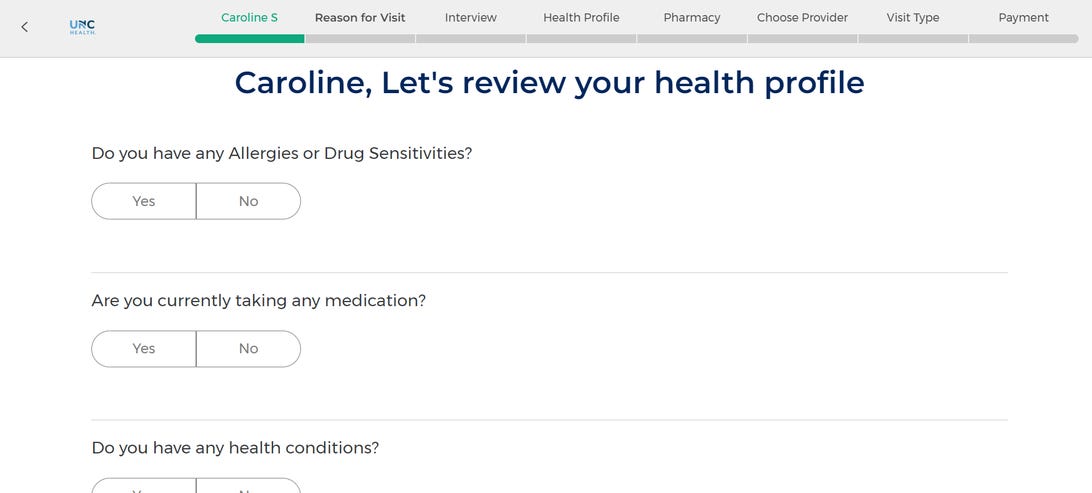 MDLive health profile page