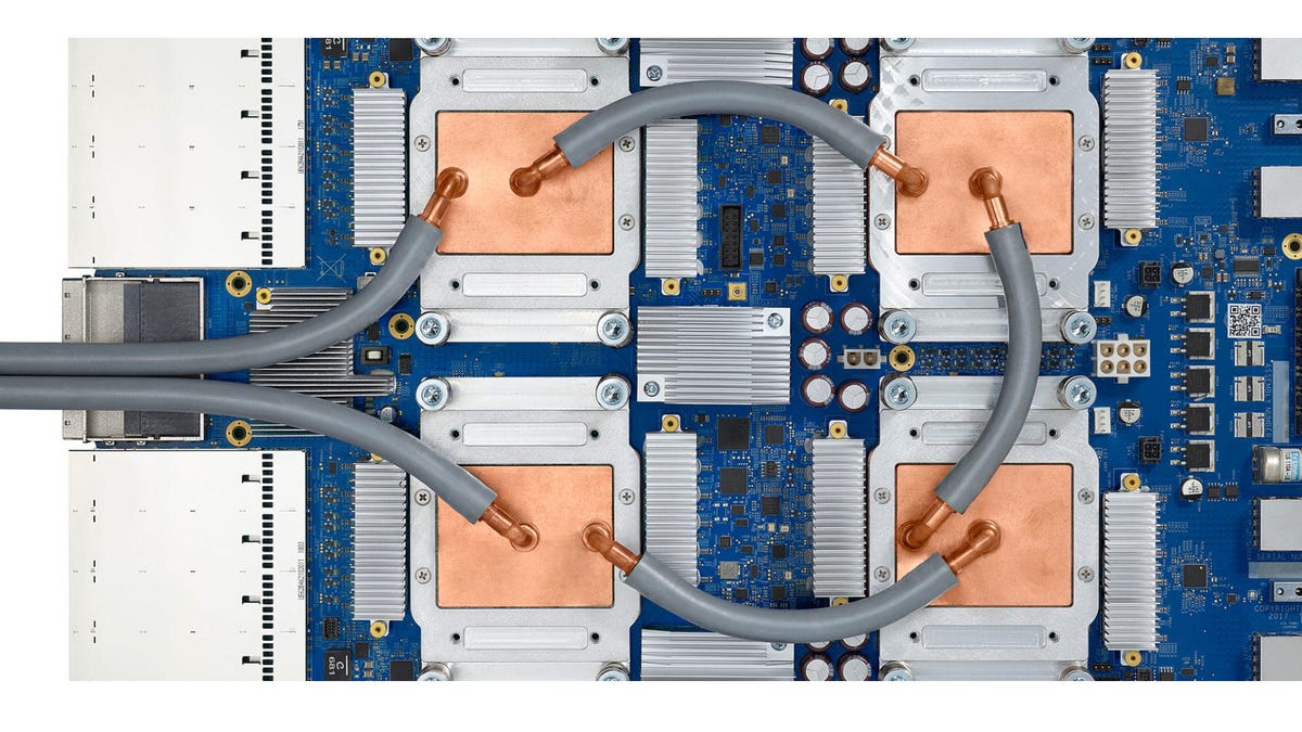 Google&apos;s TPU v3 chips -- tensor processing unit -- are liquid cooled for maximum performance.