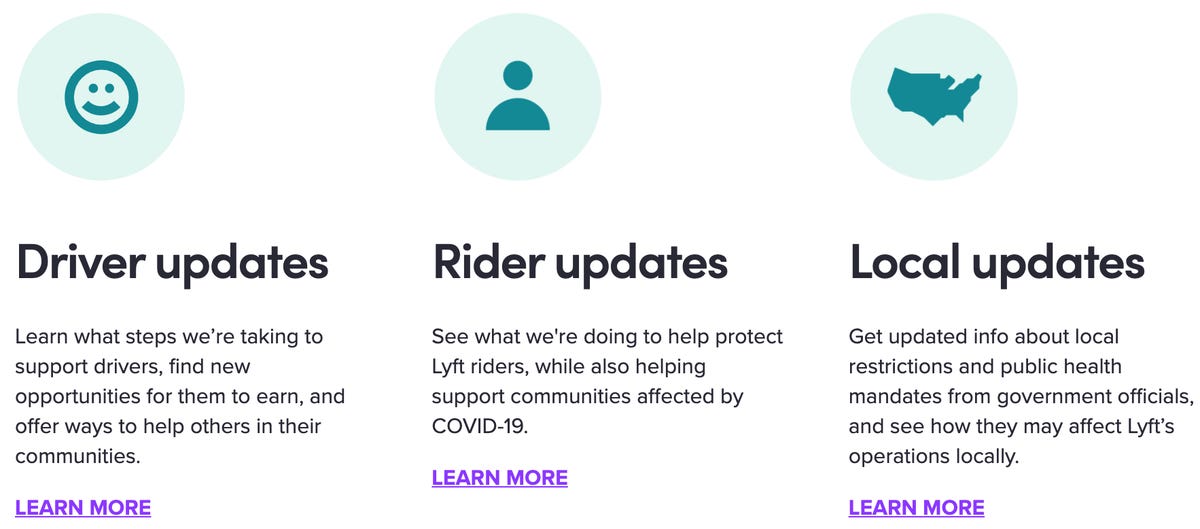 Lyft's COVID-19 support page
