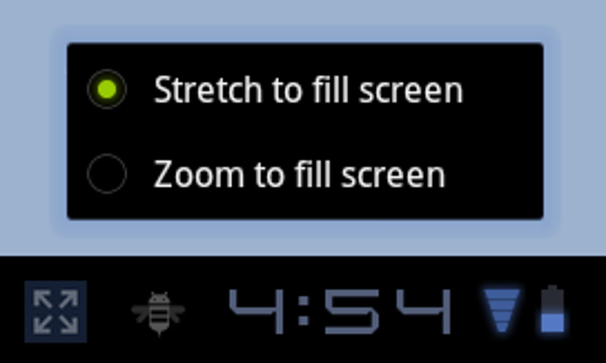 The new zoom-to-fill option for Android Honeycomb.