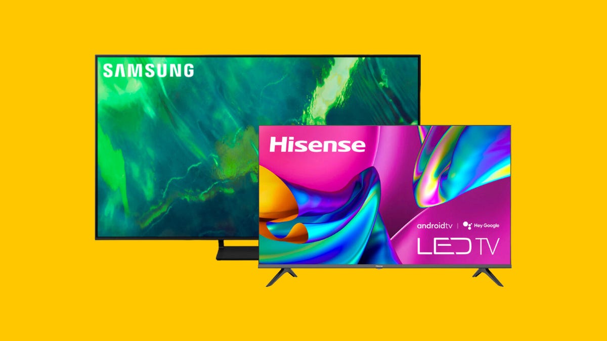 Collage of products featuring Samsung and Hisense TV sets