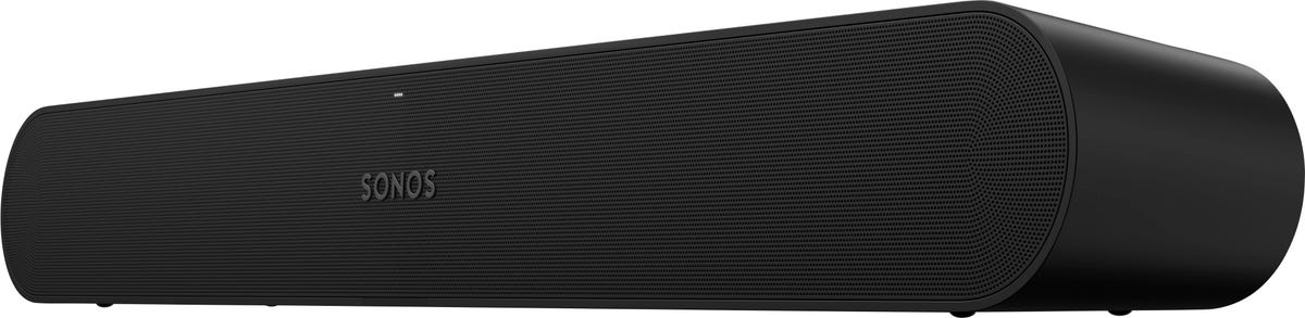 Plain black soundbar with curved ends and Sonos on the front