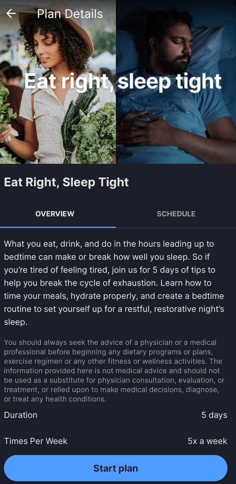 The Eat Right, Sleep Tight Plan details from MyFitnessPal
