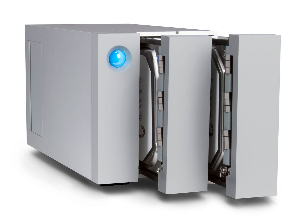 The new LaCie 2big still holds two hard drives, but now it connects with Thunderbolt 2 and also has USB 3 connections.
