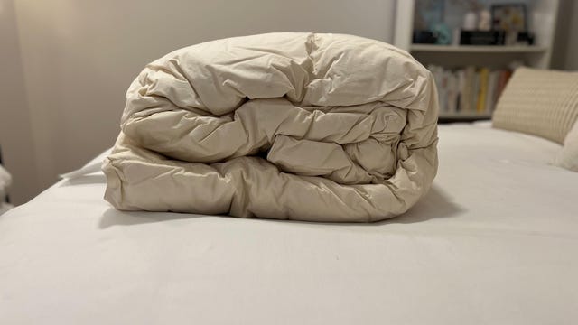 Birch Comforter on a white bed.