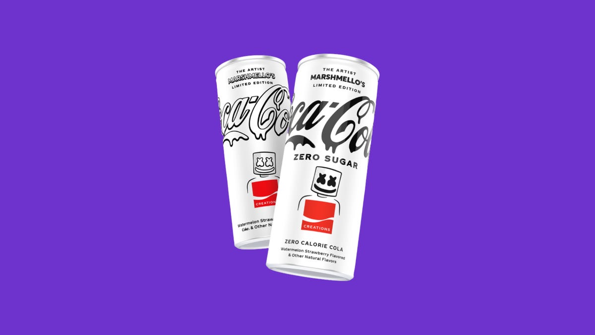 A pair of Marshmello Coca-Cola cans