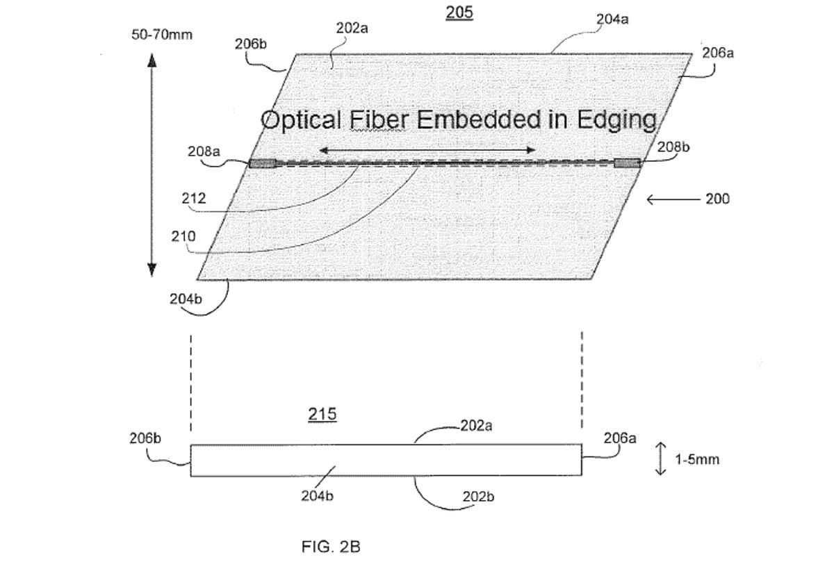 Google's patent application describes a flat, perhaps flexible strip 50mm to 70mm wide and 1mm to 5mm thick that would carry fiber-optic lines. It could be left aboveground, buried partially, or buried fully.